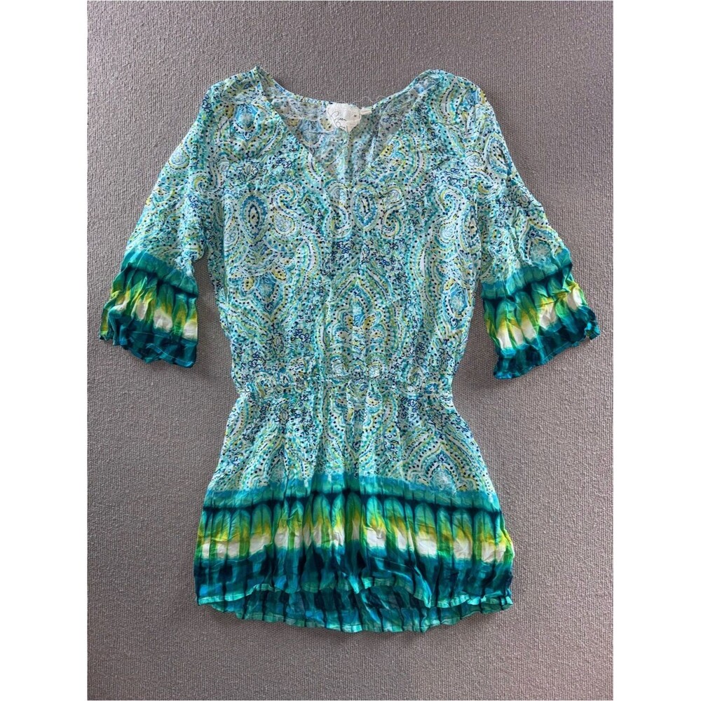 Green Dragon size medium Teal and Lime green Paisley Tunic top